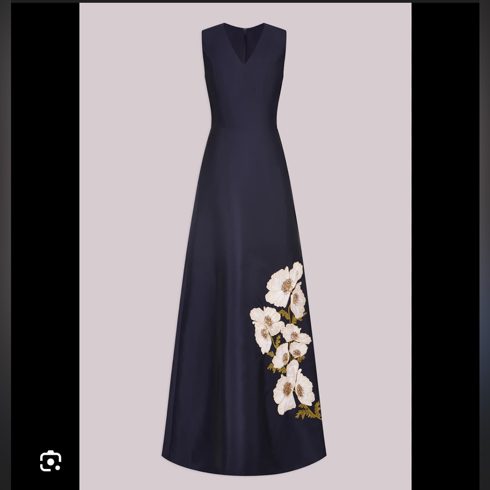Kay Unger Midnight Blue Gown with White Floral Accents